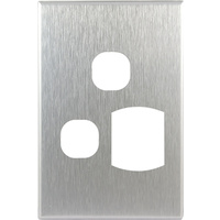 Connected Switchgear GEO Vertical Single Powerpoint + Extra Switch Brushed Silver Aluminium Cover