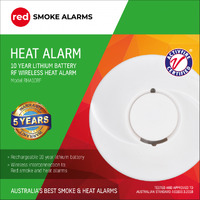 Red Smoke Alarms Wireless Heat Alarm + 10 Year Lithium Battery