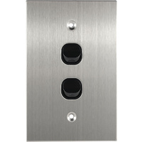 Connected Switchgear Stainless Steel 2 Gang Light Switch Black