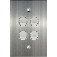 Connected Switchgear Stainless Steel 4 Gang Light Switch White