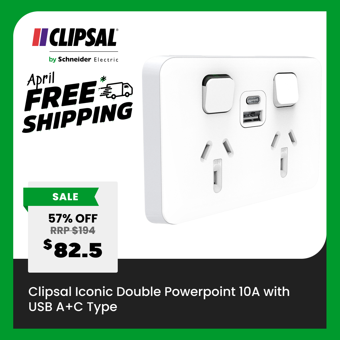 Clipsal Iconic Double Powerpoint 10A With USB A C