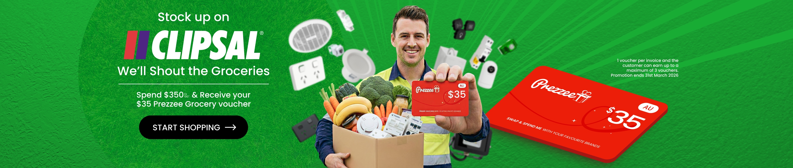 March Clipsal Prezzee grocery voucher