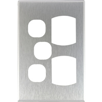 Connected Switchgear GEO Vertical Double Powerpoint + Extra Switch Brushed Silver Aluminium Cover