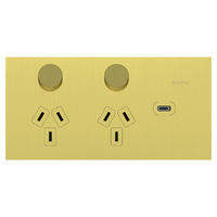 Clipsal Solis T Series Double Powerpoint 10A + USB-C Brushed Brass