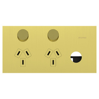 Clipsal Solis T Series Double Powerpoint 10A + Extra Blank Switch Brushed Brass