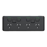 Clipsal Iconic Quad Powerpoint 10A + 2 x Extra Switch Skin Solid Edge Black