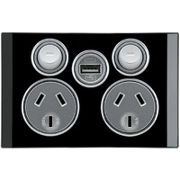 Clipsal Saturn Double Powerpoint + USB Charger Espresso Black