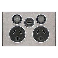 Clipsal Saturn Double Powerpoint + USB Charger Horizon Silver