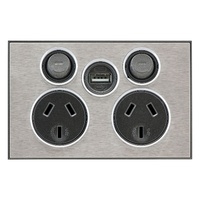 Clipsal Saturn Double Powerpoint + USB Charger Horizon Silver