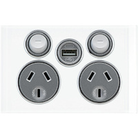 Clipsal Saturn Double Powerpoint + USB Charger Pure White