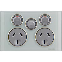 Clipsal Saturn Double Powerpoint with Removable Extra Switch Ocean Mist