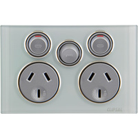 Clipsal Saturn Double Powerpoint with Removable Extra Switch Ocean Mist