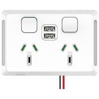 Clipsal Pro Double Powerpoint + 2 USB Charger White