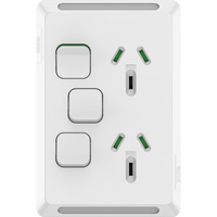 Clipsal Pro Double Vertical Powerpoint 10A + Extra Switch White