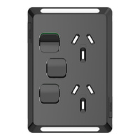 Clipsal Pro Double Vertical Powerpoint 10A + Extra Switch Skin Black