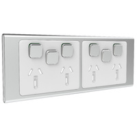 Clipsal Iconic Styl Quad Powerpoint with 2x Extra Switch Skin Silver