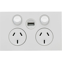 Clipsal Saturn ZEN Double Powerpoint with USB Charger White