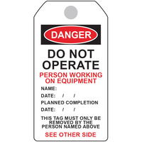 Danger Tag - Person Working on Equipment (5 Pack)