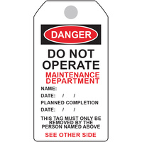 Danger Tag - Maintenance Department (5 Pack)