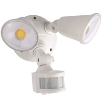 Defender 20W Tri Colour LED Twin Exterior Security Light With PIR Sensor White