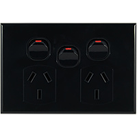 Connected Switchgear GEO Double Powerpoint + Extra Switch Black