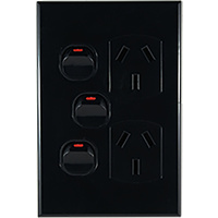 Connected Switchgear GEO Vertical Double Powerpoint + Extra Switch Black