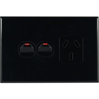 Connected Switchgear GEO Single Powerpoint + Extra Switch Black