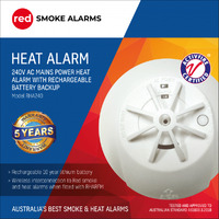Red Smoke Alarms 240V Heat Alarm + 10 Year Lithium Battery