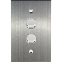 Connected Switchgear Stainless Steel 2 Gang Light Switch White