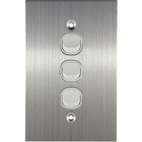 Connected Switchgear Stainless Steel 3 Gang Light Switch White