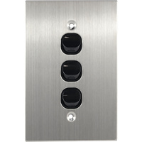 Connected Switchgear Stainless Steel 3 Gang Light Switch Black