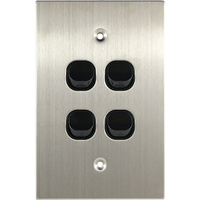 Connected Switchgear Stainless Steel 4 Gang Light Switch Black