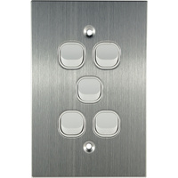 Connected Switchgear Stainless Steel 5 Gang Light Switch White