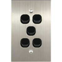 Connected Switchgear Stainless Steel 5 Gang Light Switch Black