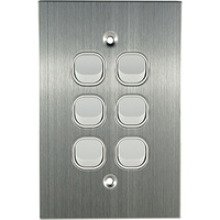 Connected Switchgear Stainless Steel 6 Gang Light Switch White