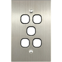 Connected Switchgear Stainless Steel 5 Gang Plate Black