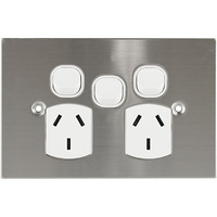 Connected Switchgear Stainless Steel Double Powerpoint + Extra Switch White