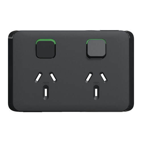 Clipsal Iconic Double Powerpoint 10A Switch Skin Solid Edge Black