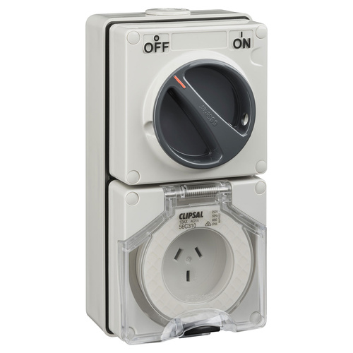 Clipsal 56 Series Flat 3 Pin 10A Switched Socket Heavy Duty Grey