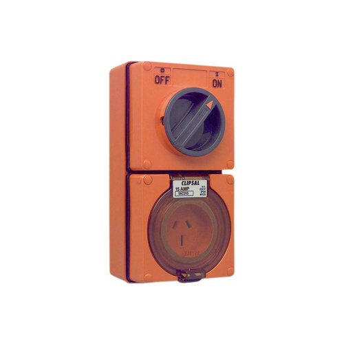 Clipsal 56 Series Flat 3 Pin 15A Switched Socket Resistant Orange
