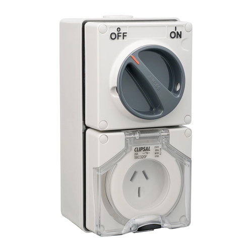 Clipsal 56 Series Flat 3 Pin 20A Switched Socket Grey