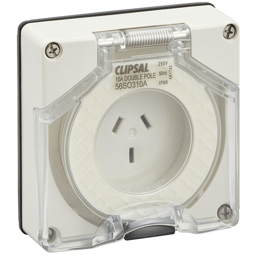 Clipsal 56 Series Flat 3 Pin 10A Auto Switched Socket Less Enclosure Grey