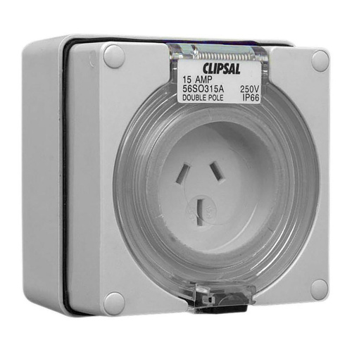 Clipsal 56 Series Flat 3 Pin 15A Auto Switched Socket Grey