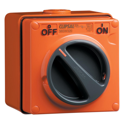 Clipsal 56 Series 3 Pole 20A Isolating Switch Resistant Orange