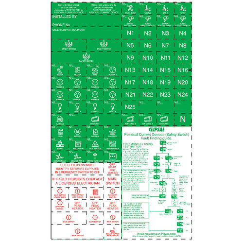 Clipsal MAX9 Circuit Identification Label Kit Green