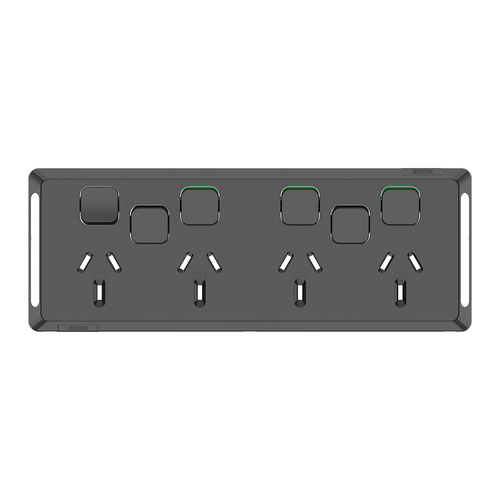Clipsal Pro Quad Powerpoint 10A + 2 Extra Switches Skin Black