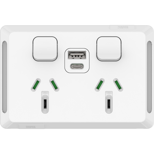 Clipsal Pro Double Powerpoint with USB A+C White