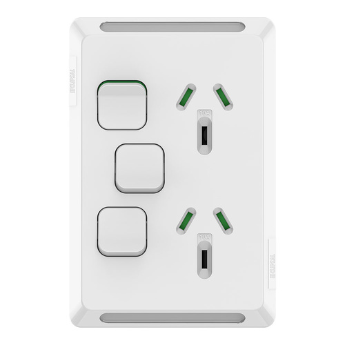 Clipsal Pro Double Vertical Powerpoint 10A + Extra Switch Skin White