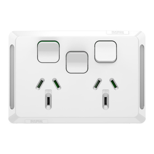 Clipsal Pro Double Powerpoint 10A + Extra Switch Skin White