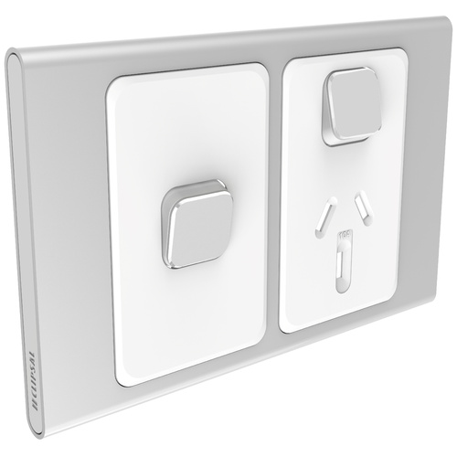 Clipsal Iconic Styl Single Powerpoint with Extra Switch Skin Silver